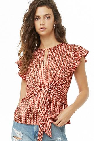 Forever21 Tie-front Geo Print Top