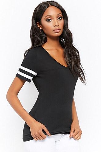 Forever21 Longline Striped Varsity Tee
