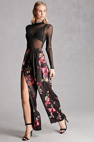 Forever21 Women's Tiger Mist Rose Print Pants