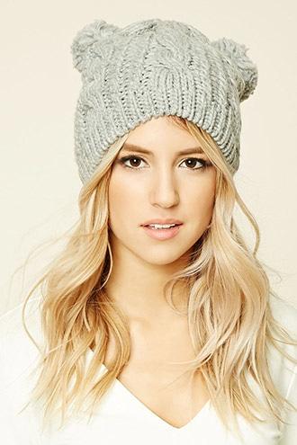 Forever21 Women's  Pom Pom Ear Beanie