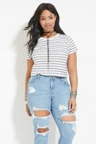 Forever21 Plus Women's  White & Navy Plus Size Striped Tee