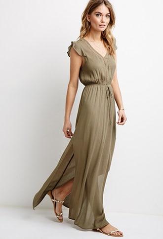 Forever21 Contemporary Crochet-trimmed Gauze Maxi Dress