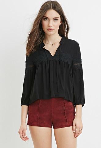 Forever21 Women's  Floral Lace-trim Top