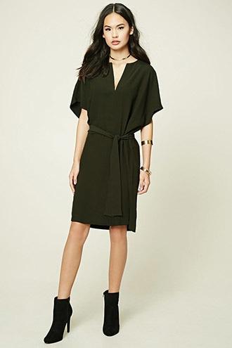 Forever21 Women's  Olive Belted Dolman Shift Dress