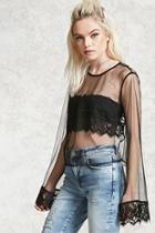 Forever21 Lace-trimmed Mesh Top