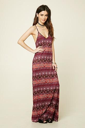 Forever21 Women's Plum & Burgundy Floral Print Maxi Dress