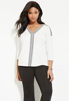 Forever21 Plus Women's  Cream & Black Plus Size Embroidered Top