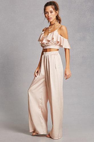 Forever21 Oh My Love Satin Wide-leg Pants