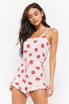 Forever21 Strawberry Print Ruffle-trim Pajama Romper