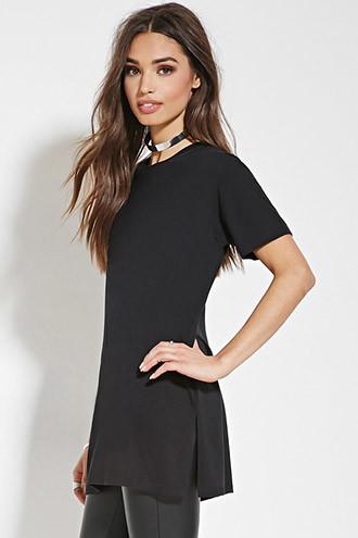 Forever21 Women's  Black Boxy Longline Tee