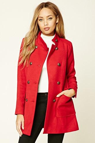 Forever21 Women's  Red Padded Mock Neck Peacoat