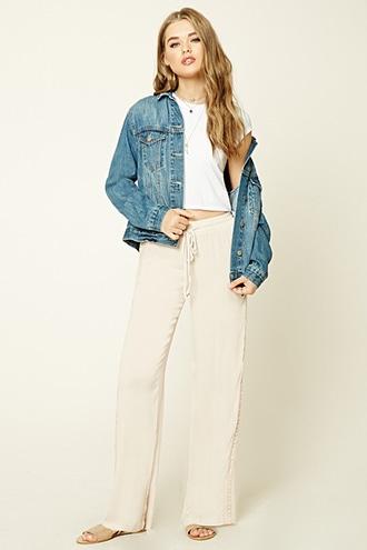 Forever21 Women's  Natural Crochet-trimmed Palazzo Pants