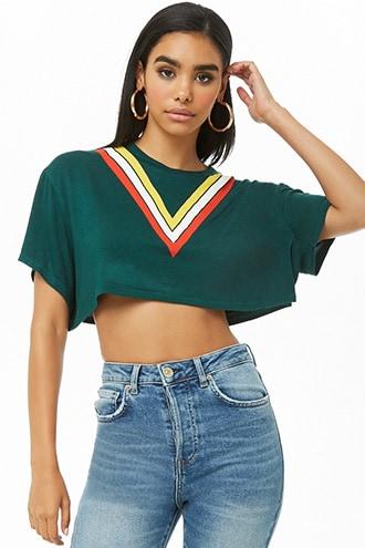 Forever21 V-shaped Striped Crop Top
