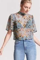 Forever21 Floral Mock Neck Top