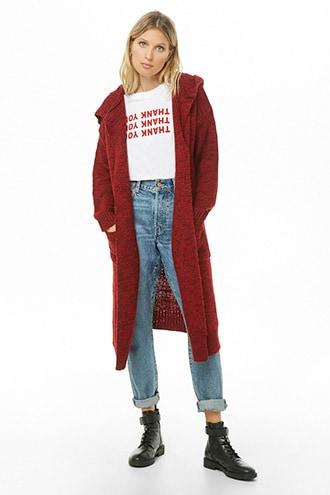 Forever21 Hooded Longline Knit Cardigan