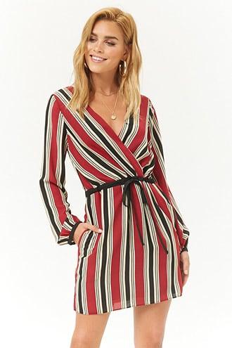 Forever21 Striped Chiffon Surplice Mini Dress