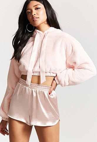 Forever21 Faux Fur Cropped Hoodie