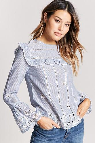 Forever21 Floral Embroidered Stripe Top