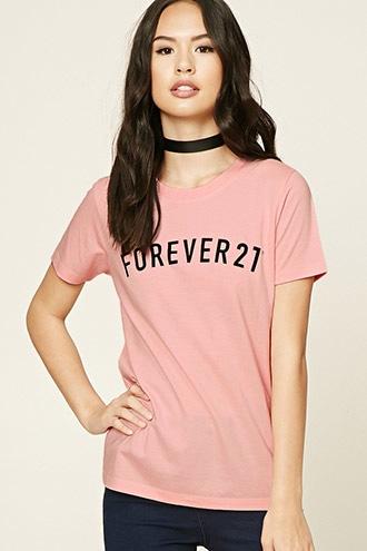 Forever21 Women's  Pink & Black Forever 21 Graphic Tee