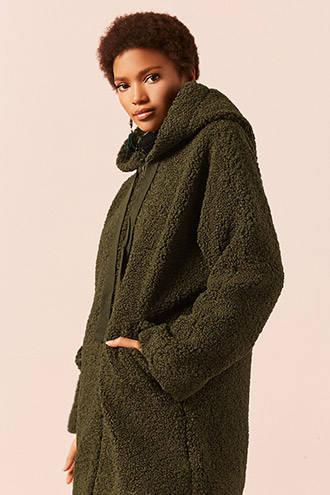 Forever21 Longline Hooded Boucle Jacket