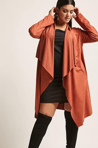 Forever21 Plus Size Faux Suede Drape-front Longline Jacket