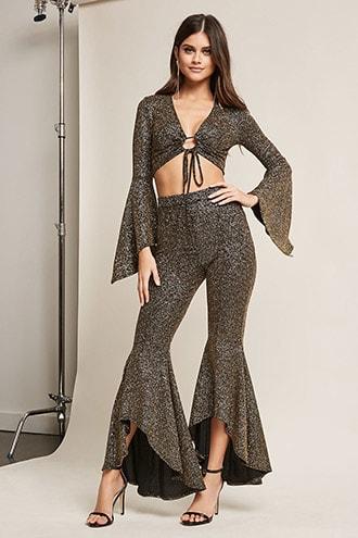 Forever21 Metallic High-low Flare Pants