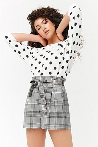 Forever21 Glen Plaid Paperbag-waist Shorts
