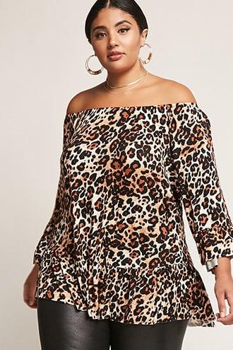 Forever21 Plus Size Off-the-shoulder Leopard Top