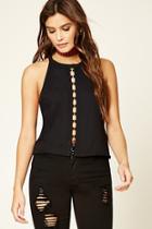 Forever21 Women's  Black Circle Cutout-front Top