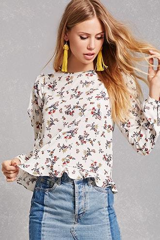 Forever21 Floral Open-shoulder Ruffle Top