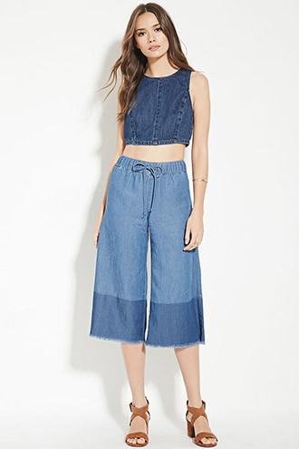 Love21 Women's  Medium Denim Contemporary Denim Culottes