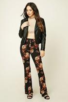 Forever21 Women's  Black & Rust Floral Print Flared Pants