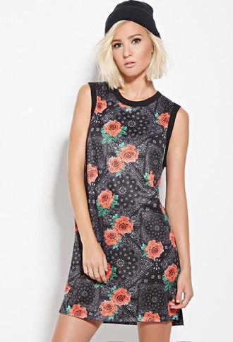 Forever21 Eric + Lani Rose Print Mesh Dress