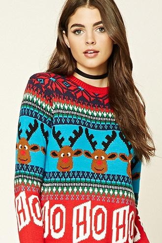 Forever21 Women's  Ho Ho Ho Reindeer Sweater