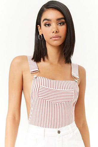 Forever21 Striped Overalls Bodysuit