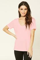 Forever21 Women's  Pink Cotton-blend V-neck Tee