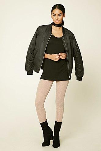 Forever21 Women's  Taupe & Silver Chevron Glitter Knit Leggings
