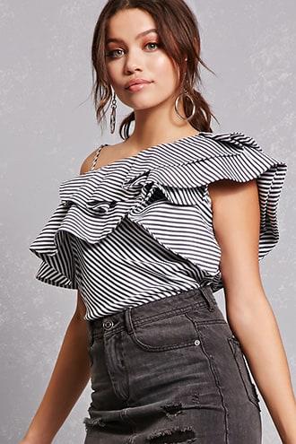 Forever21 Open-shoulder Striped Top