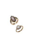 Forever21 Faux Stone Ring Set (antic Gold/pink)
