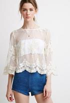 Forever21 Contemporary Floral-embroidered Mesh Top