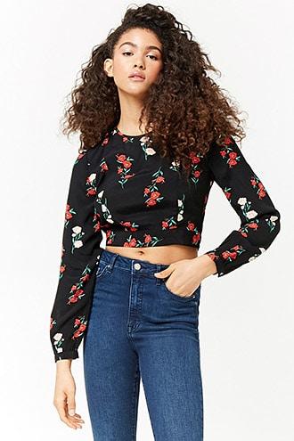 Forever21 Floral Tie-back Crop Top