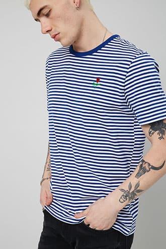 Forever21 Embroidered Rose Graphic Striped Tee