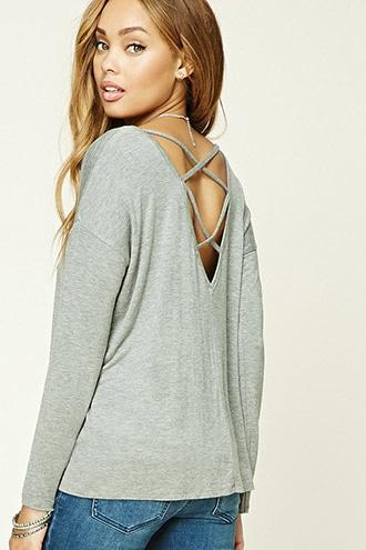 Forever21 Women's  Heather Grey Crisscross Back Top