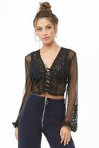 Forever21 Sheer Crochet Lace-up Top