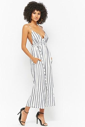 Forever21 Striped Surplice Gaucho Jumpsuit