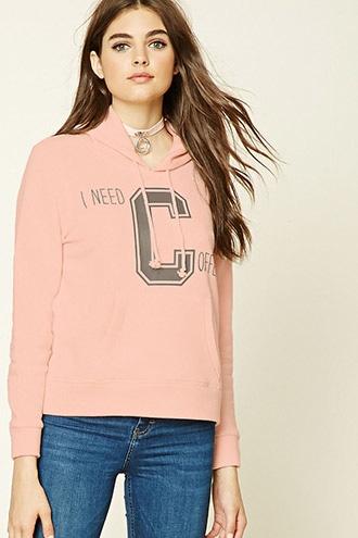 Forever21 Women's  Pink & Grey Fleece Knit Graphic Pj Hoodie