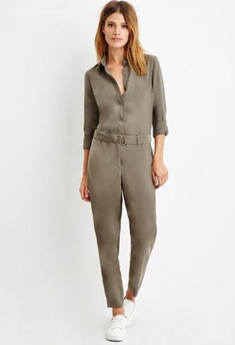 Love21 Women's  Contemporary Belted Button-front Jumpsuit