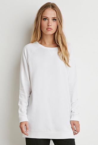 Forever21 Women's  Longline Raglan Sweatshirt (white)