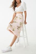 Forever21 Satin Floral Midi Skirt