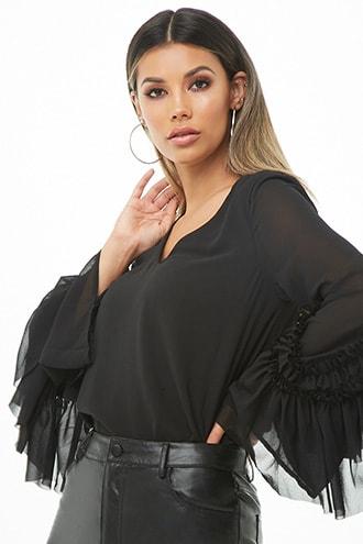 Forever21 Ruffle-trim Bell-sleeve Top